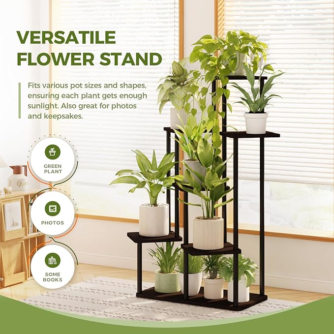 Bamworld 7 Tier Plant Stand Indoor, Large Metal Plant Shelf for Multiple Plants, Tall Tiered Flower Stand for Patio Garden Balcony Living Room Bedroom(Black)