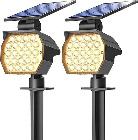 NIORSUN Solar Spot Lights Outdoor,23 LEDs Landscape Lighting with Auto On/Off and 3 Lighting Modes, IP67 Waterproof Spotlights,Outdoor Solar Lights for Yard Garden,2 Pack(Warm White)