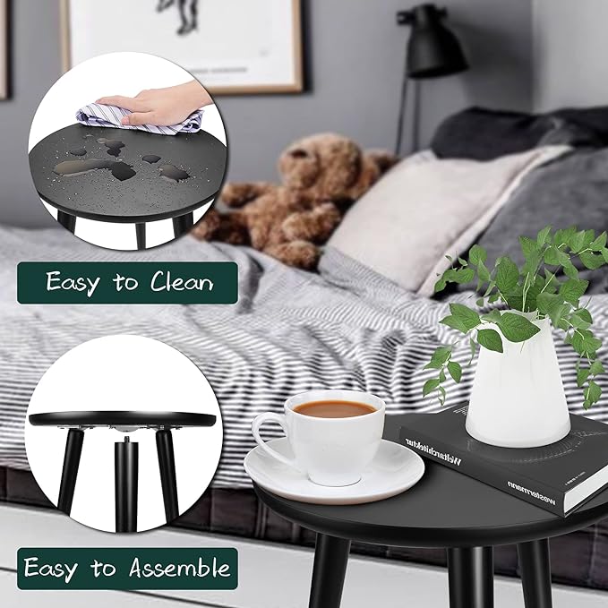 Uneedem Indoor Plant Stand Wood Mid Century Plant Stand for Indoor Plants, Modern Plant Table, 20.5" Tall Plant Holder Stand for Flower Pots, Small Round Side Table, End Table Black