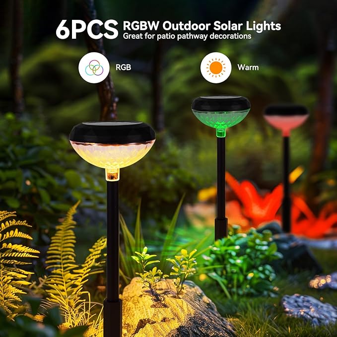 Outdoor Pathway Lights Solar Powered: 6 Pack RGB Landscape Path Lights Led Yard Light - Color Changing Lights Garden Decor for Outside Backyard Sidewalk Patio Walkway Decorations