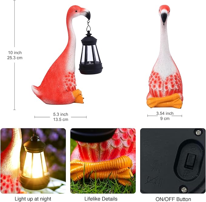 Goodeco Flamingo Statue with Solar Lantern - Artistic Pink Flamingo Decor for Outdoor Garden & Home, Flamingo Gifts for Women - Flamingo Lamp with Solar Lights Outdoor, LD602291