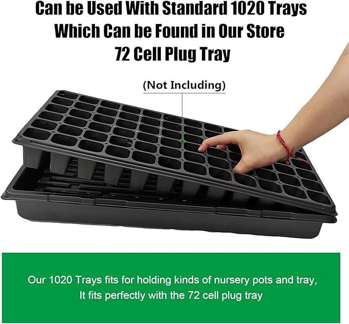 Plant Growing Nursery, Standard 1020 Trays Plastic Sturdy Farmer Self Seedling Tray for Microgreens Indoor Nursery Pots Transplantation (5-Pack, 21.6"×11.2", 2.52" Deep, no Holes)