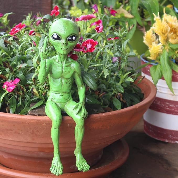 John Bernard & Company Rude Alien Statue “Flipping The Bird” 10″ H Shelf Sitter Extraterrestrial Figurine Funny Home or Garden Decoration (Cosmic Green)…