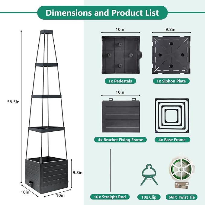 Raised Garden Bed Planter Box with Trellis, 58”Tomato Planter with Trellis for Climbing Plants Vegetables Vine Flowers, Self-Watering Tomato Cage for Garden Patio Outdoor & Indoor