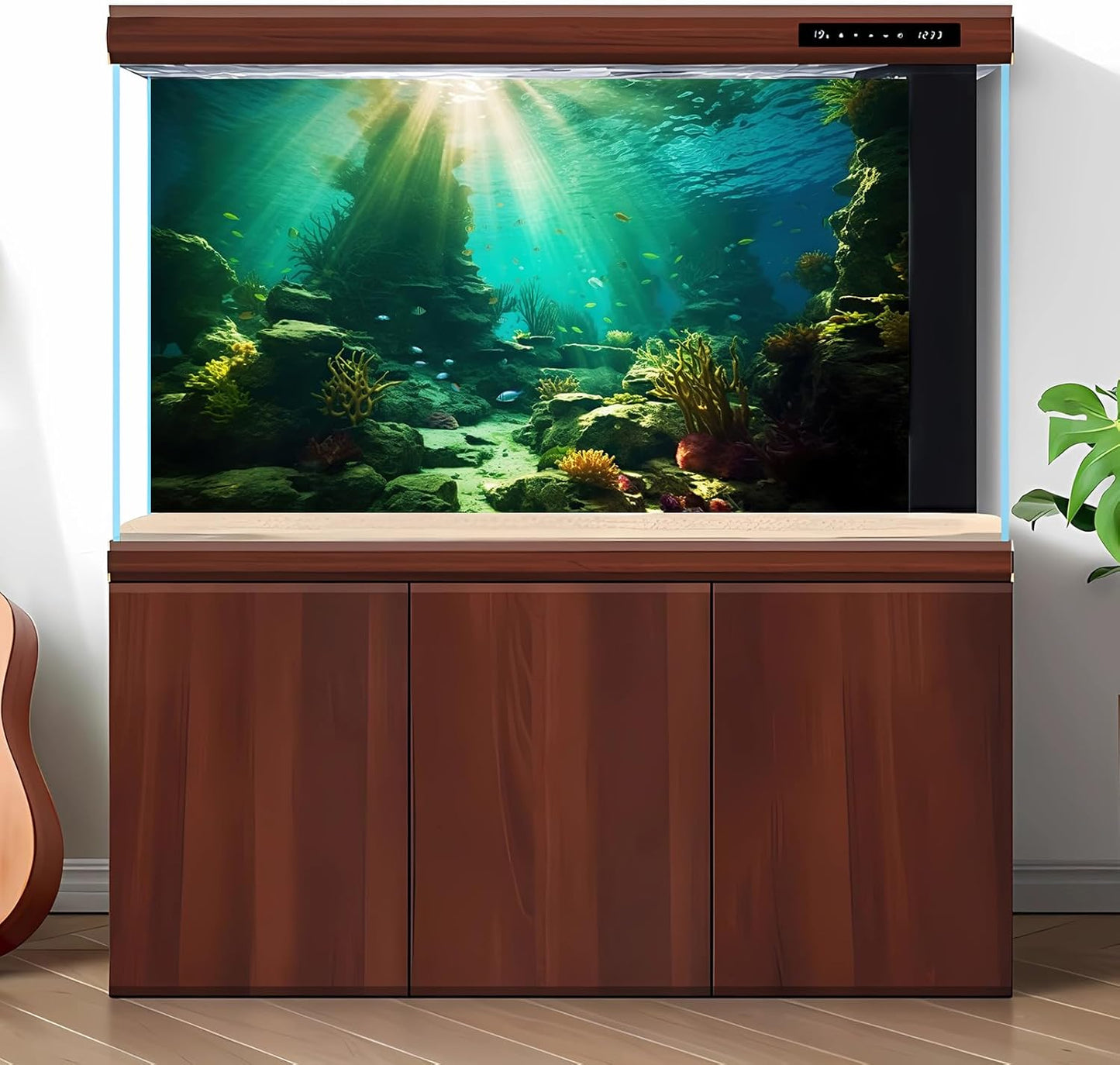 Ocean Floor Fish Tank Background Under The Sea Coral Reef Aquarium Background Tropical Fish Terrarium Backgrounds Underwater Rock Cave Sunray Fish Tank Backgrounds Decorations 36x24in