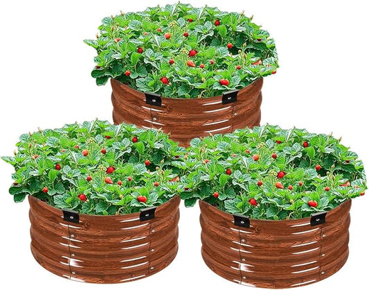 VEVOR 3 Pcs 2x2x1ft Round Galvanized Raised Garden Bed Kit, Outdoor Metal Raised Beds for Gardening Vegetables, Easy Assembly Garden Planter Box for Flowers Fruits with Open Base