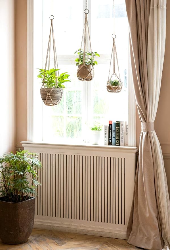 Dahey Macrame Plant Hanger Set of 3 with Hooks Indoor Hanging Planter Basket 35"/29"/23" Handmade Woven Cotton Rope Flower Pot Crochet Plant Holder Stand for Boho Home Decor No Tassels,Beige