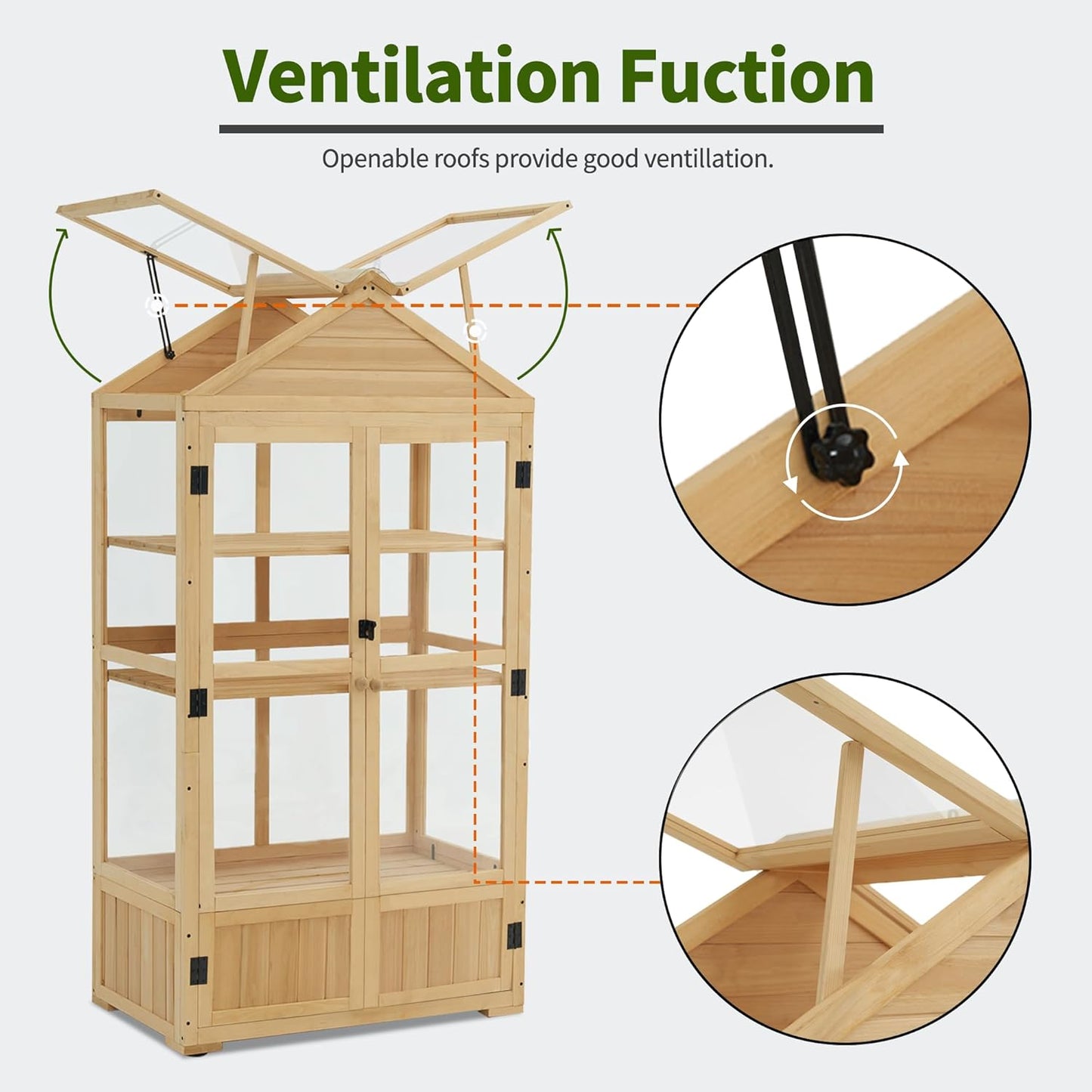 Macrout 3-Tier Solid Wood Cold Frame Greenhouse Cabinet Adjustable Shelves, Dual-Use Insulated Shed for Outdoor Garden & Indoor Balcony Planting, 0847