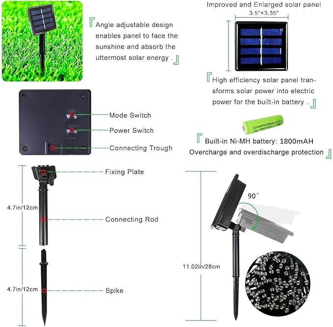 OZS 2PK 240LED 95FT Solar Sring Lights Outdoor Waterproof, Solar Christmas Lights for Outside, Green Wire Tree Electric Holiday Light with 8 Lighting Modes for Christmas Decorations(Cool White)