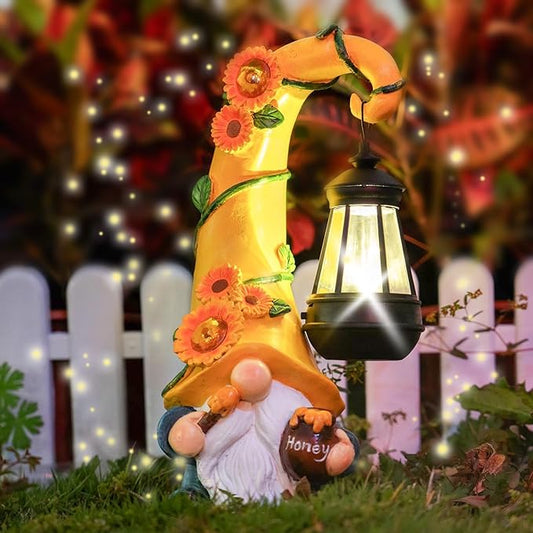 Twinbling12 Solar Sunflower Gnome Garden Statues Honey Bee jar Decor with LED Lantern Outdoor Summer Gnomes Decorations Patio Yard Balcony Art Gifts for Women Mom Grandma