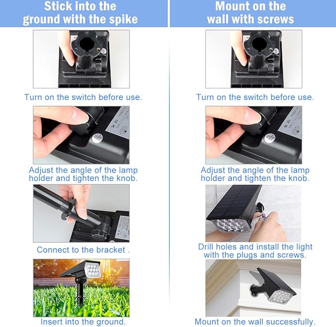 T-SUNUS 20 LED Solar Spotlights, IP65 Waterproof 2-in-1 Outdoor Solar Landscape Light for Yard Garden Driveway Porch Walkway Pool Patio 2 Pack Cold White