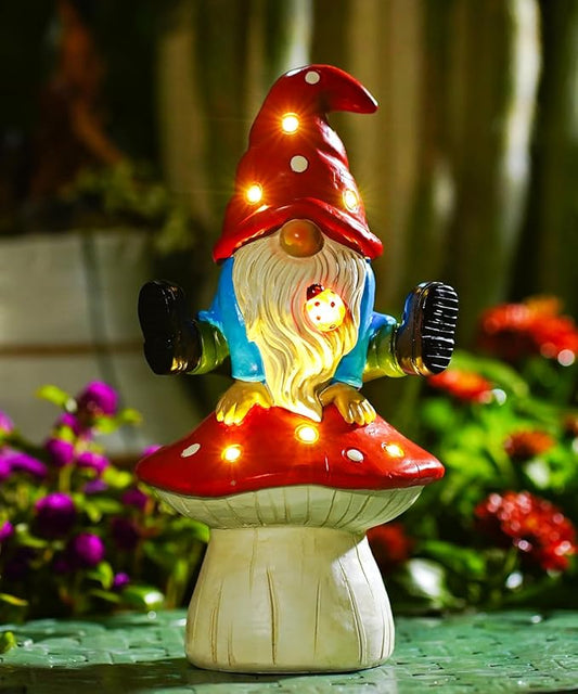 Nacome Solar Gnome Garden Statue for Decor: Outdoor Sculpture with Lights for Outside Ornament Yard Art Lawn Porch Patio Balcony - Birthday Gifts for Women Mom