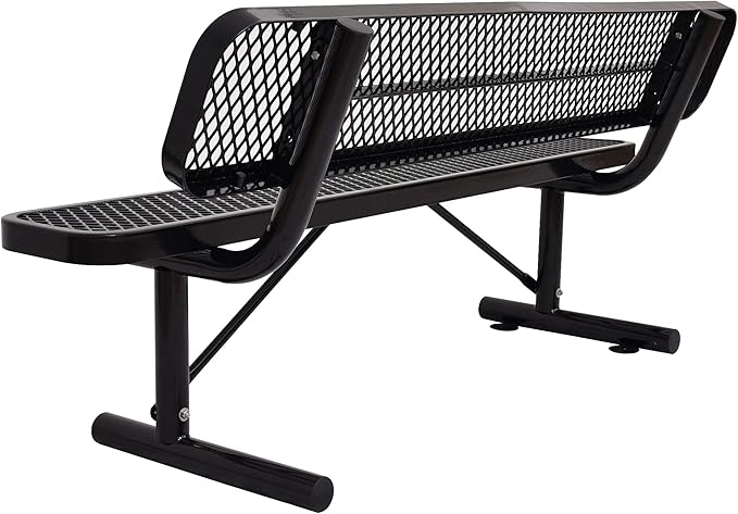 8 FT Heavy Duty Metal Park Bench for Outside, Black Bench with Backrest,4-6 Person Seat, Outdoor Commercial Metal Mesh Benches for Shopping Mall, Lawn, Park, Deck, Garden, Patio, Porch
