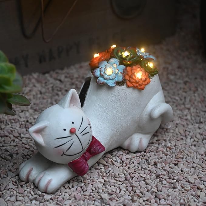 Cat Garden Figurines Outdoor Decor Solar Statue with LED Lights for Patio Lawn Yard Art Decoration Housewarming Garden Gift