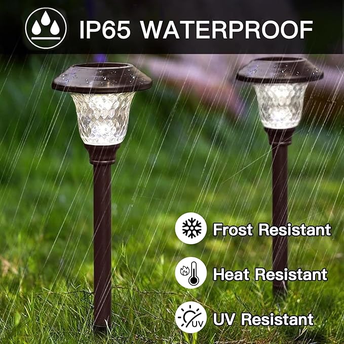 Beau Jardin 8 Pack Solar Pathway Lights Outdoor Metal Solar Powered Lights Waterproof Glass High Lumen for Garden Landscape Path Yard Walkway Patio Driveway Outside Colored Color Changing White Bronze
