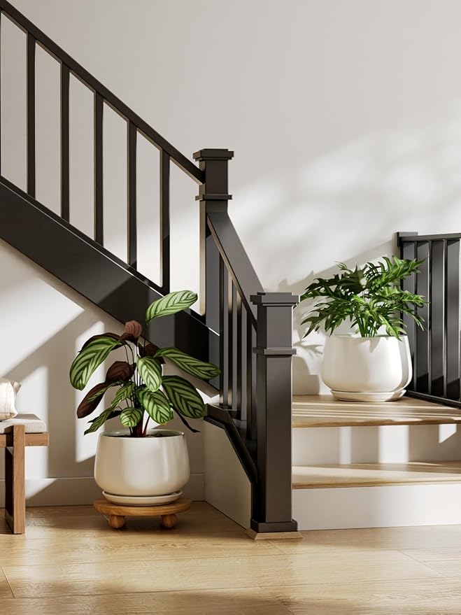 LE TAUCI Ceramic Planters, 12 Inch Pots for Plants, Indoor Plant Pots with Drainage Holes and Saucers, Modern Planters Fit Mid Century Plant Stand, Flower Pots for Indoor Plants, White