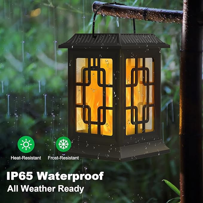 Solar Lanterns Outdoor Waterproof, Hanging Solar Lights for Outside Black Hanging Solar Powered Lantern Decorative for Garden Yard Patio, 1 Pack
