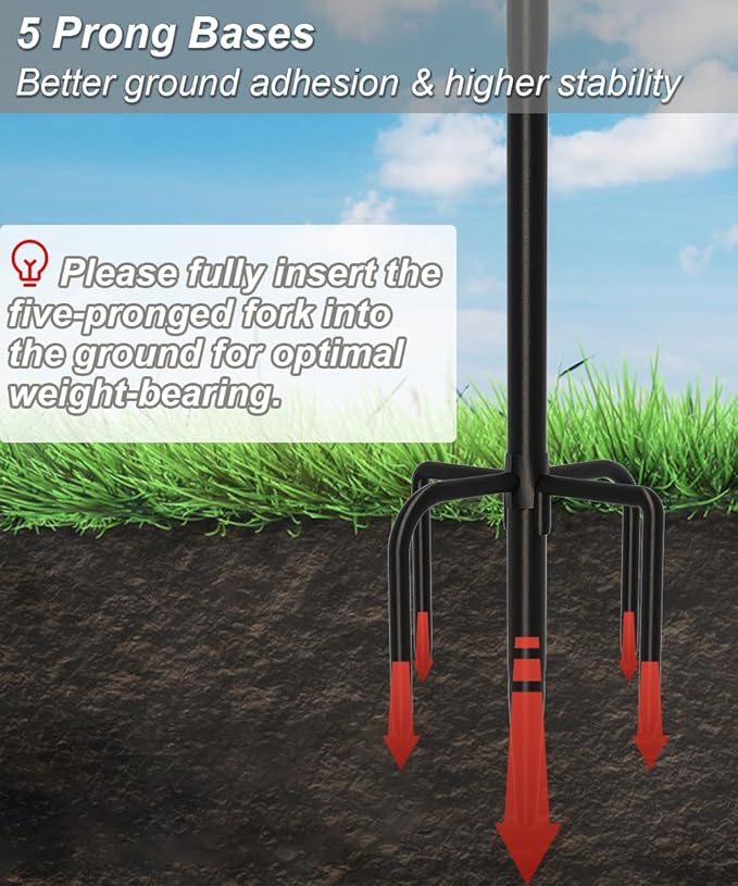 Outdoor Double Shepherds Hook with 5 Prong Base, 92 Inch Adjustable Heavy Duty Two Sided Bird Feeder Pole Stand for Hanging Plant Baskets, Solar Light Lanterns, Hummingbird Feeder, 2 Pack