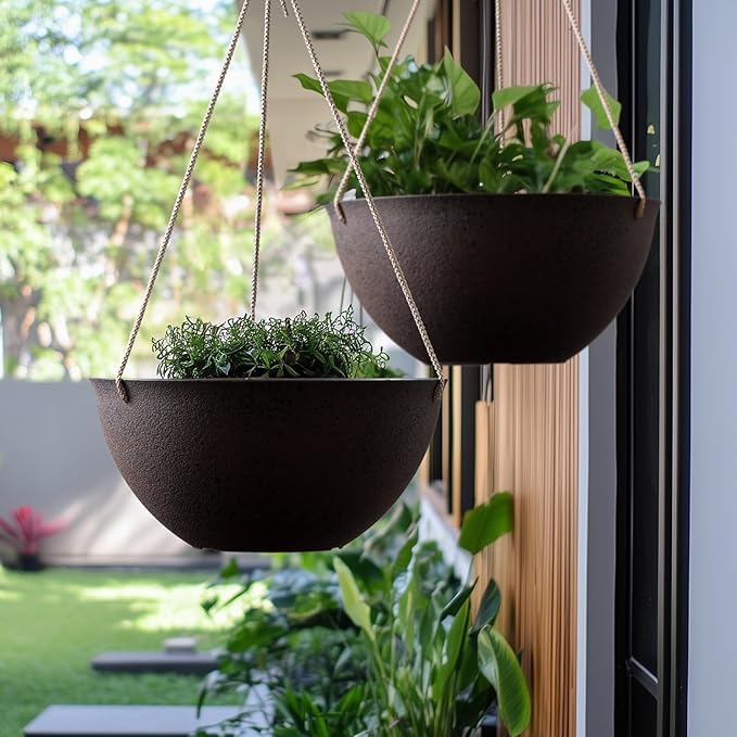 LA JOLIE MUSE Large Hanging Planters - 13 Inch Flower Pots Outdoor Indoor, Hanging Garden Planters Set of 2, New Iron Color