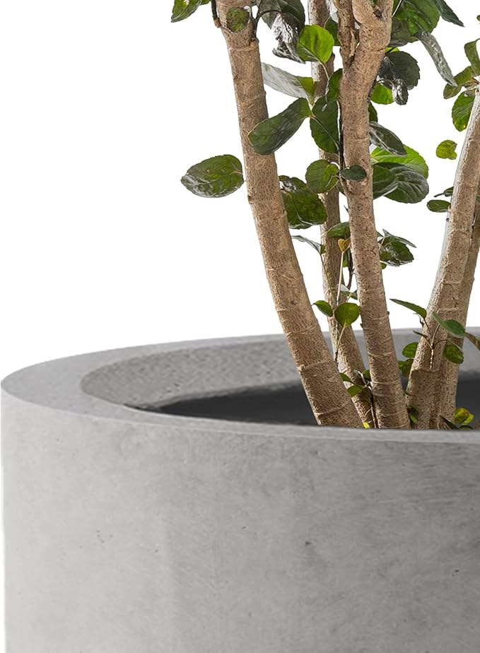 Kante 12.6" Dia Round Concrete Planter, Modern Style Large Cylindrical Plant Pot with Drainage Hole and Rubber Plug for Indoor Outdoor Patio, Natural Concrete