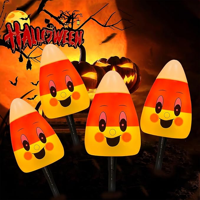 Halloween Pathway Lights Outdoor, 7Ft C7 LED Decorations String Lights With 4 Corncob Pathway Markers Stakes, UL Listed for Lawn, Garden, Yard, Walkway, Party Decor