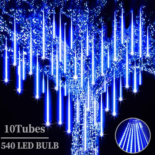 High Brightness 10 Tube 540 LED 20 Inch Meteor Shower Rain Lights Cascading Falling Rain Outdoor Lights for Christmas Roof Eaves Tree Decoration Icicle Raindrop