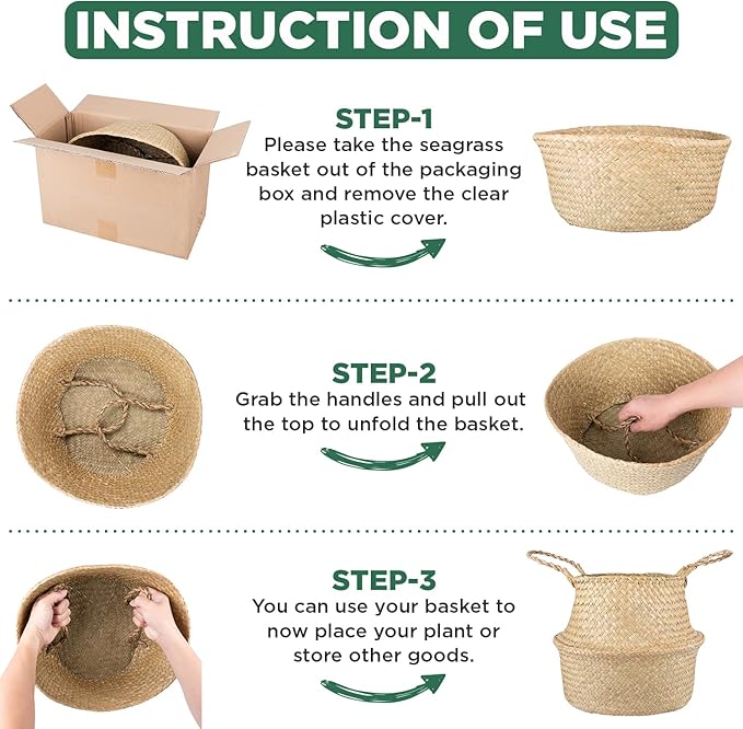 Plant Basket – Small Seagrass Planter Pot for Olive Trees, Woven Wicker Planter 8-9 Inches for Indoor Tall Artificial Plants (Black Bottom, Medium)