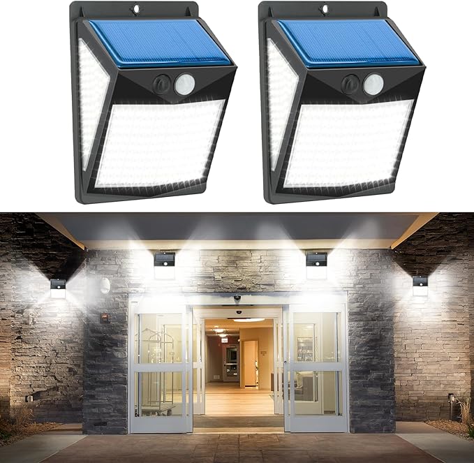 Solar Lights Outdoor 238 LED, 270° Wide Angle Motion Sensor Lights with 3 Modes, IP65 Waterproof Solar Powered Wall Lights for Yard Garden, Patio, Driveway(2 Pack)
