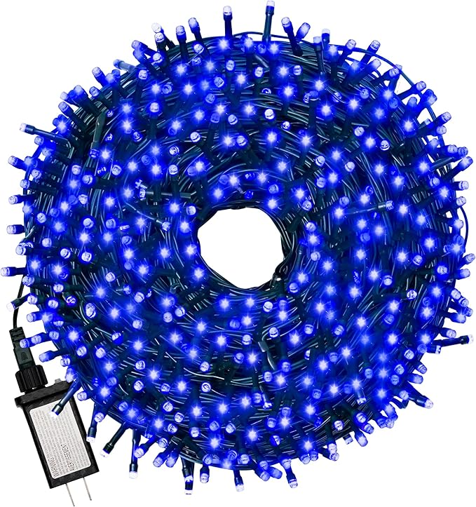Christmas Light 1000 LEDs 336ft Green Cable Wire Fairy String Tree Twinkle Lights Plug in 12 Modes for Christmas Party, Outdoor, Garden, Wedding, Home Decoration (Blue)
