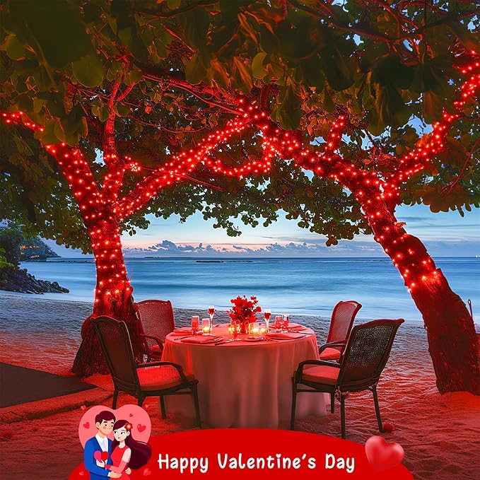 JMEXSUSS 2 Pack Red Solar Lights, Each 100 LED 33ft Valentine Solar Lights Outdoor, 8 Modes Christmas String Lights for Outside Valentine Day Tree Yard Decor