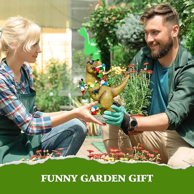 Garden Gnome Statues Garden Decor - Large Dinosaur Eating Gnomes Outdoor Decor for Patio,Lawn,Yard Decor - Uique Housewarming Gift