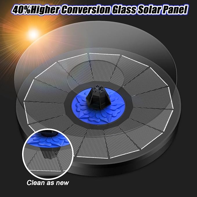 SZMP Solar Fountain Upgrade, 3.5W Solar Powered Bird Bath Fountains with Flower, Outdoor Water Feature Solar Pump with 7-in-1 Nozzles, 4 Fixed Pipes for Humingbirds, Garden, Pool, Pond, and Fish Tank