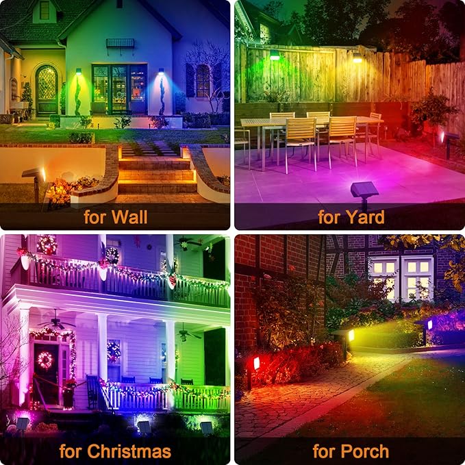 Solar Spot Lights Outdoor Color Changing,[7 Modes/2 Pack] Christmas IP65 Waterproof Landscape Spotlights, Dusk to Dawn Solar Powered Security Light for Patio Gate Walkway Pool Garden Yard Driveway