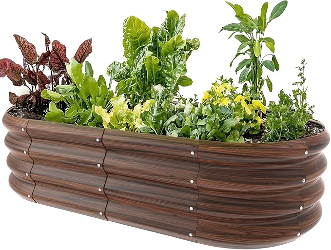 4x2x1ft Oval Galvanized Raised Garden Bed Outdoor 9-in-1 Large Metal Modular Planter Box Raised Beds for Gardening,Vegetables,Fruits,Flowers & Herbs (Brown)