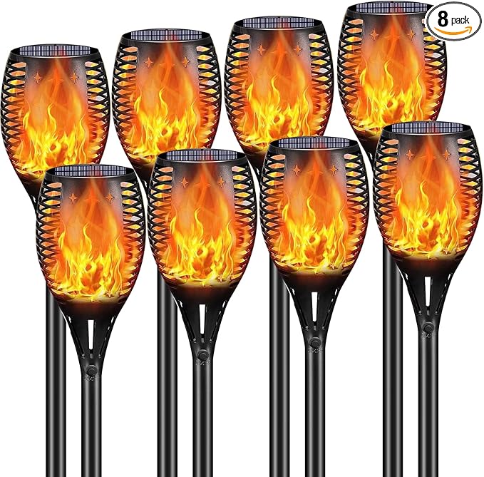 YoungPower Solar Outdoor Torch Lights Flickering Flame, 43" Outdoor Path Lights Waterproof Torch for Garden Yard Patio, 8 Pack