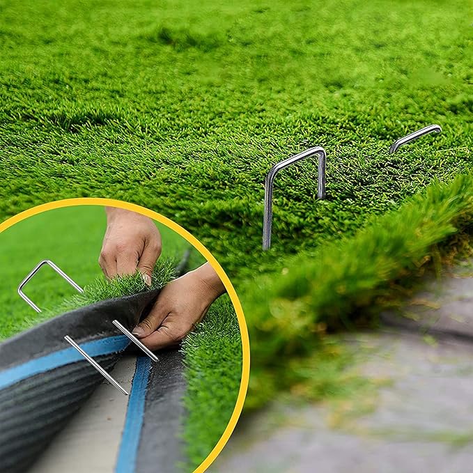 Landscape Staples 4 Inch 100pcs 11 Gauge Garden Stakes, Heavy Duty Galvanized Garden Staple for Fences, Lawns, Weed Barriers, and Landscape Fabrics, Netting, Irrigation Hose, Floor Mats