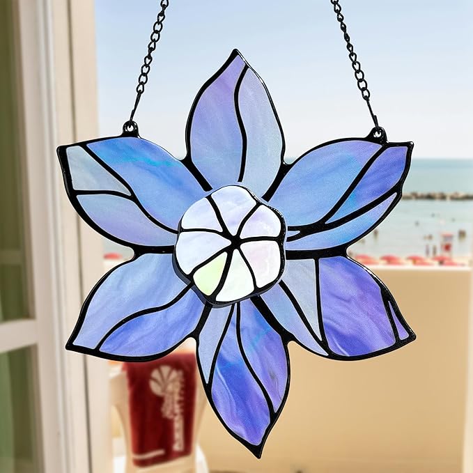 Stained Glass Window Hanging - Double-Layered Flowers Stain Glass Decoration Sun Catchers Indoor Window,Floral Suncatcher Gift for Mom Grandma Nana Aunt