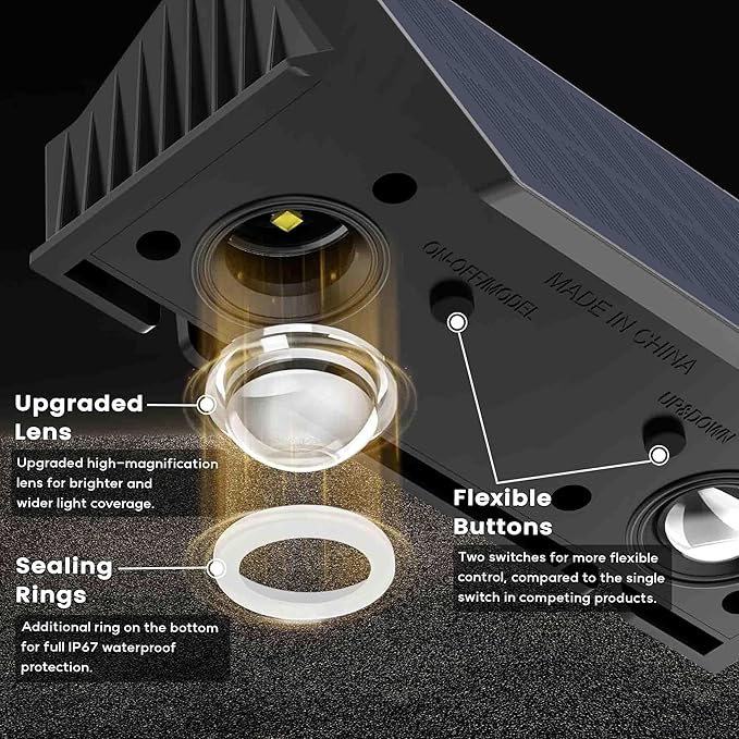 Fence Lights Solar Powered, 12-Pack Solar Fence Lights Up/Down Flexible Buttons, IP67 Waterproof for Outdoor, 120LM Bright, Auto Dusk to Dawn for Wall/Stairs/Yard/Railing/Deck/Pathway (White & RGB)