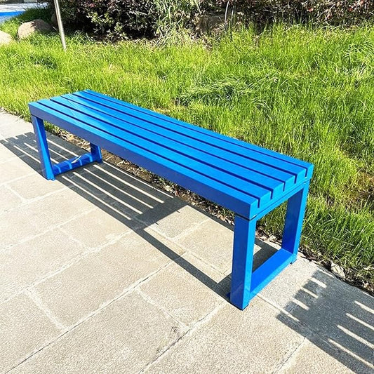 Weatherproof Metal Dining Bench, Outdoor Bench Backless Patio Bench 2-Person Farmhouse Bench Garden Bench for Kitchen, Living Room, Entryway(Blue,47in)