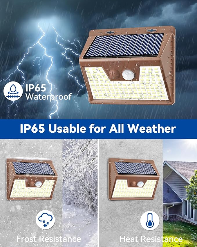Peasur Solar Lights Outdoor Motion Sensor [6 Pack/140LED/Brown], Ultra-Bright 3 Mode Fence Security Light Waterproof, Solar Wall Lighting for Patio Yard Step House Outside