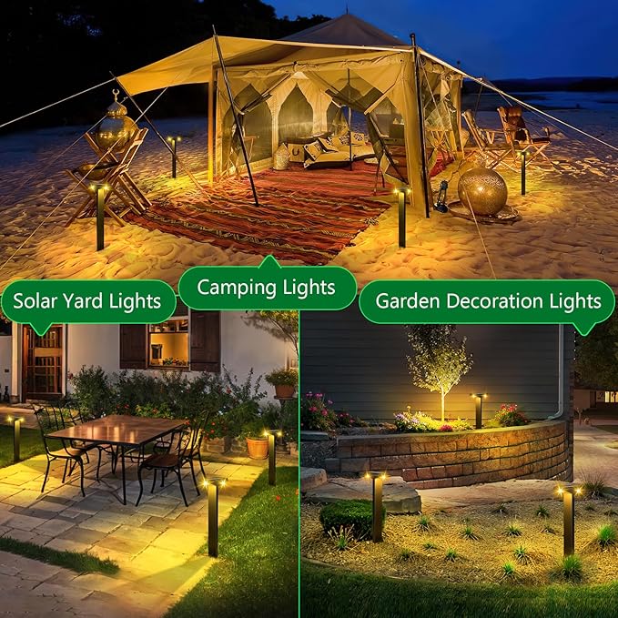 JSOT Outdoor Solar Lights Waterproof, Modern Solar-Powered Landscape Lights for Outside Pathway 8 Pack, Solar Dusk to Dawn Lights Outdoor for Sidewalks, Driveway, Garden, Yard Lighting. (Warm White)