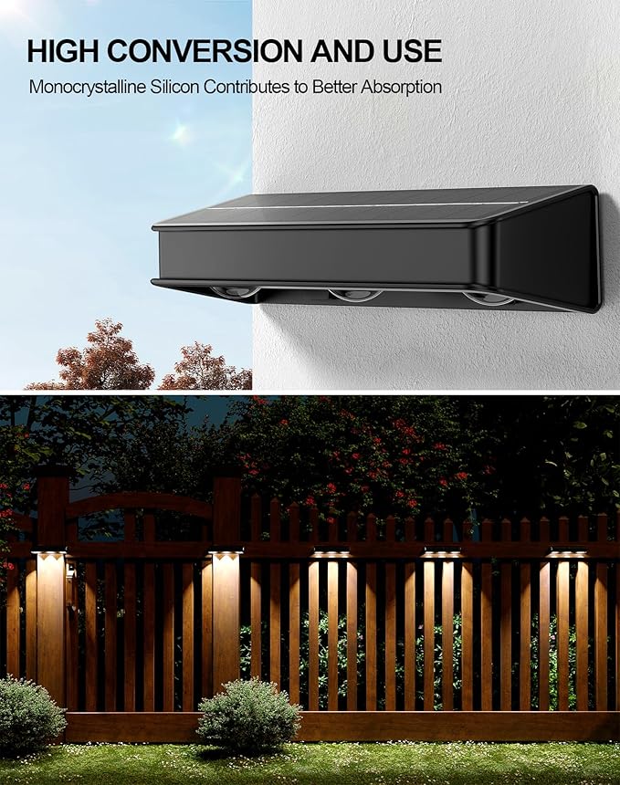 Solar Fence Lights 10 Pack, Outdoor Fence Light with 11 Modes RGB Color Glow LED Solar Lights, IP65 Outdoor Waterproof Wall Light, for Patio/Backyard/Deck/Fence/Railing