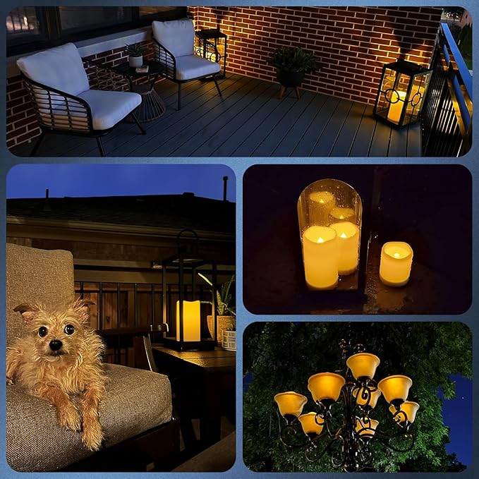 salipt Solar Powered Candles - 3.25" x 6" Waterproof LED Flameless Pillar Candle Set,Dusk to Dawn, Rechargeable Solar Battery Included,Waterproof for Patio Decor,Set of 4