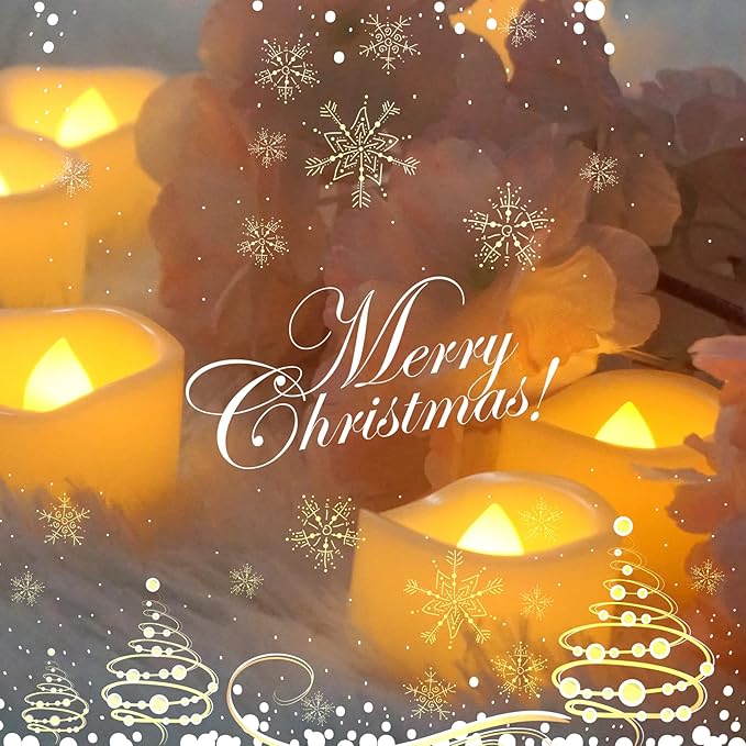 CANDLE CHOICE Battery Operated Flameless Tea Lights Realistic Flickering Long Lasting LED Votive Tealight Candles for Halloween Thanksgiving Christmas Wedding Decorations Battery Included 24 Pack