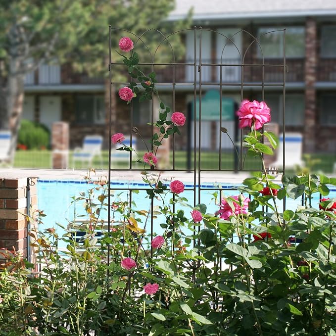 2 Pack Metal Garden Trellis 71" Fence Rustproof Garden Trellis for Climbing Plants Support Roses Flower Outdoor Lawn, Brown 6FT