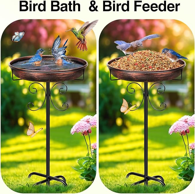 Daoeny 35In Metal Bird Bath for Outside, Vintage Freestanding Birdbaths & Birdfeeder, Bird Baths Feeder Bowl for Outdoors Garden Patio Yard Lawn Decor, Upgraded 5-Pronged Base (Antique Bronze)