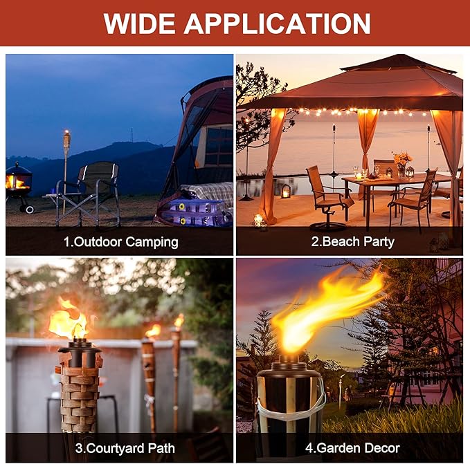 12oz Torch Replacement Canisters - 4 Pack Bamboo Torch Fuel Canister Torches Cans With Wicks and Covers, Refillable Metal Tabletop Lantern For Garden, Patio, Luau Party