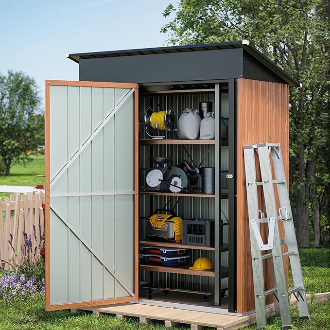 5x3 Ft Storage Shed, Outdoor Metal Shed with Lock, Small Lean to Shed, Compact Vertical Outside Bike Tiny House for Garden, Backyard, Patio, Tool