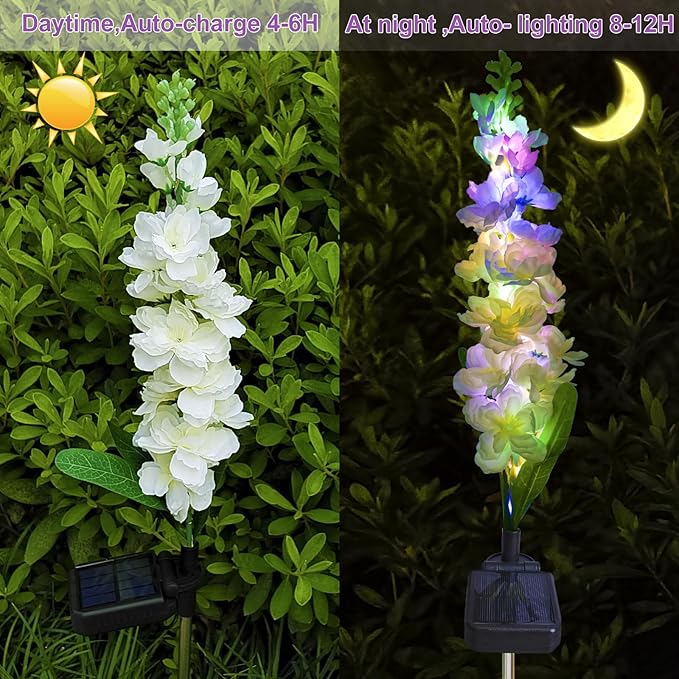 Solar Garden Lights, Solar Delphinium Flowers Lights 2 Pack 40 LEDs, Waterproof Solar Outdoor Lights Two Lighting Modes for Wedding Party Garden Yard Patio Lawn Decor and Gift for Mother