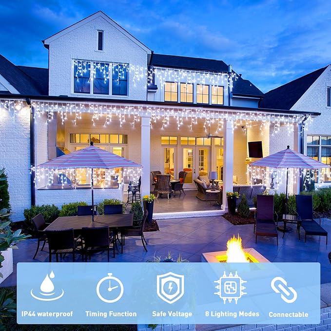 JMEXSUSS 400 LED White Icicle Lights for Outside, 38.8ft Connectable Icicle Christmas Lights Outdoor Indoor Plug in, Connectable String Light for House Patio Party Room Holiday Wedding Decorations